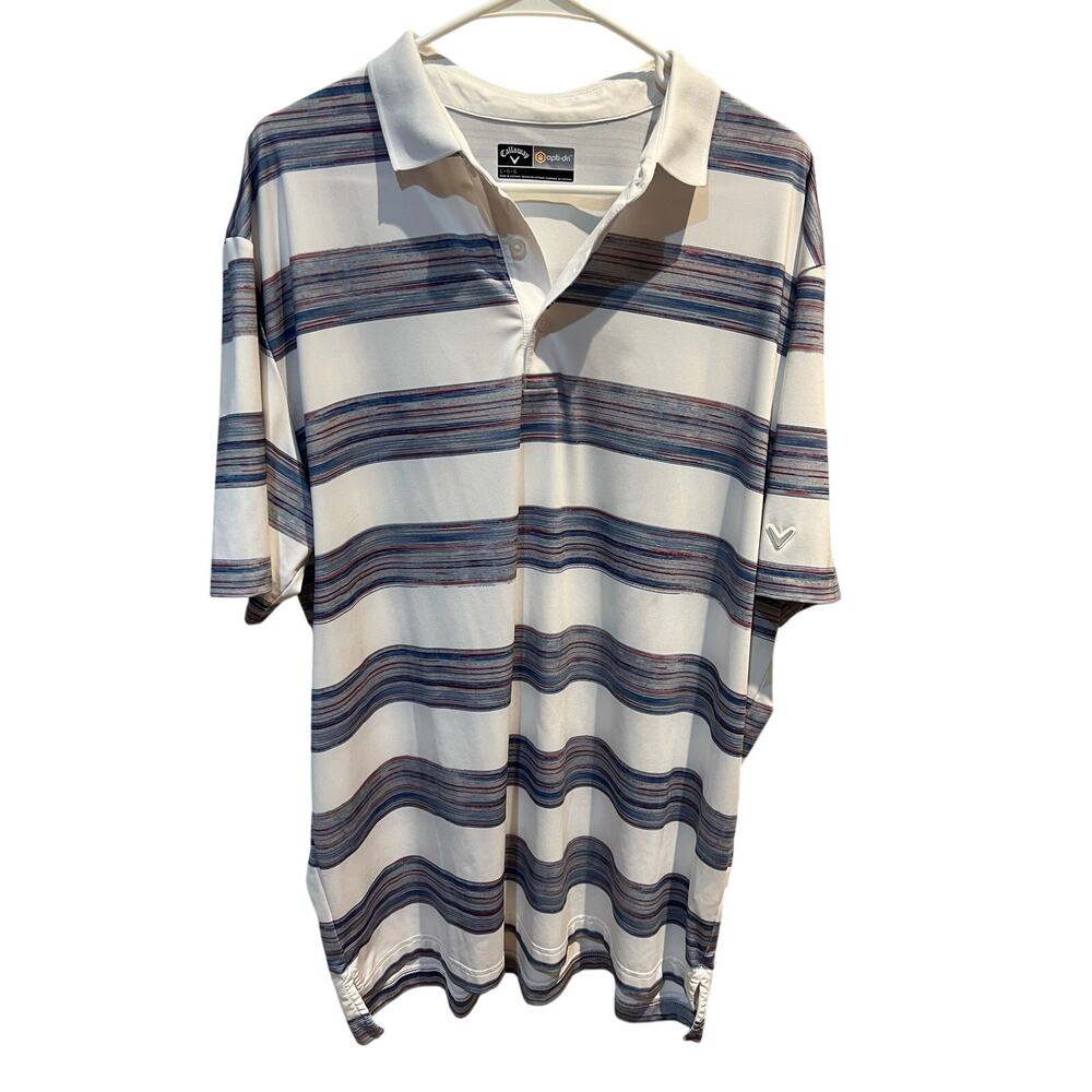 Callaway Golf Polo Shirt Men Large Space Dy Striped Opti Dri Stretch Performance